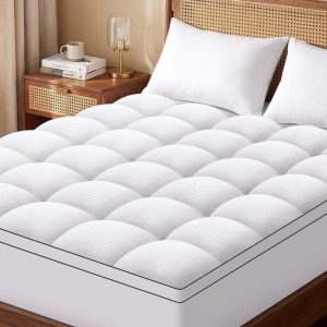 JUSTLET Extra Thick Mattress Topper, Cooling Mattress Pad Cover, 2" Mattress Topper with 8-21 Inch Deep Pocket Soft Comfortable Breathable, White.