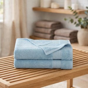 Martha Stewart Everyday 100% Cotton 500 GSM 2-Piece Solid Bath Towel Set, Soft & Absorbent Bath Towels 30" x 54", Pastel Blue.