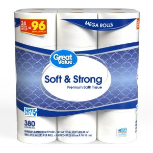 Great Value Soft & Strong Premium Toilet Paper, 24 Mega Rolls