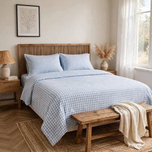 Laurel & Mayfair Full Gingham Print Sheet Set Blue. (Double)