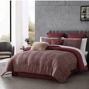 Hallmart Collectibles 12pc Queen Nylah Jacquard Bedding Set Red.