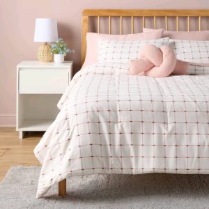 8pc Full/Queen Textured Comforter and Sheet Bedding Set Pink - Room Essentials