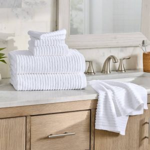 Better Homes & Gardens PowerLoft AIRRICH® 6 Piece Bath Towel Set, Arctic White Textured Stripe.